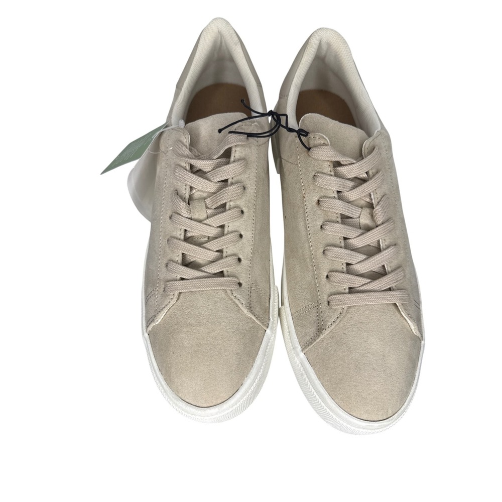 H&M Sneakers Mens 9 Beige Faux Suede Low Top Platform Lace Up Trainers NEW